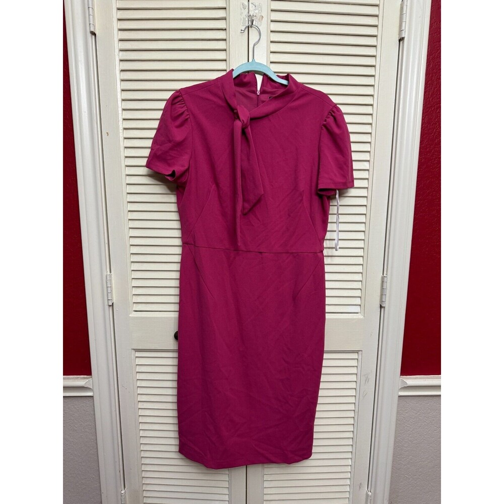 Maggy London Tie Neck Puff Sleeve Scuba Crepe Dress Size 16